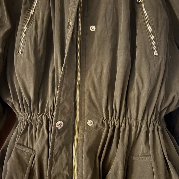 Liz Claiborne Plus Size Dark Green Utility Winter Jacket with Faux Fur Hood - Picture 2 of 7